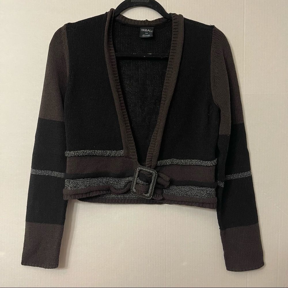 Tribal belted short cardigan women’s  sweater size small